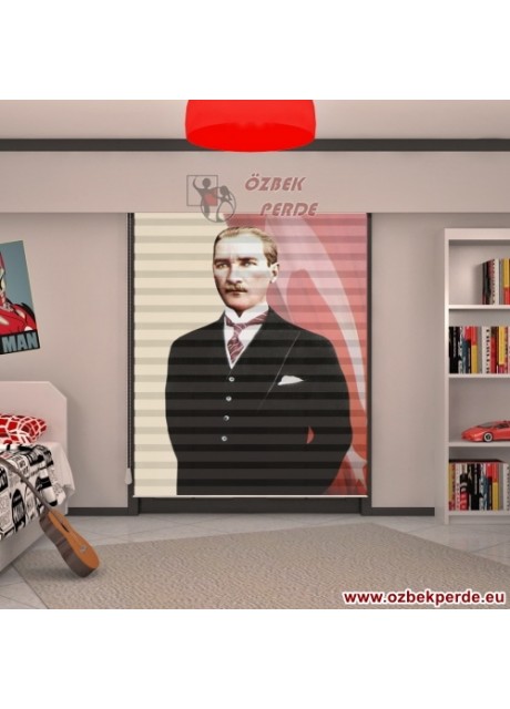 Atatürk Portreli Zebra Perdesi